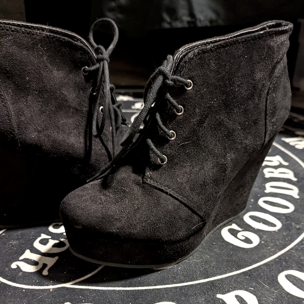 Black Suede Wedge Booties
